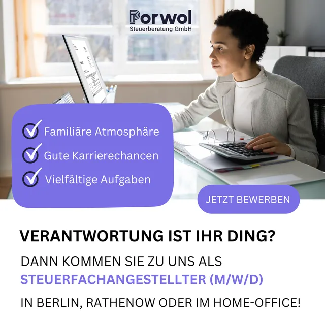 Recruiting-Anzeige für Porwol Steuerberatungsgesellschaft