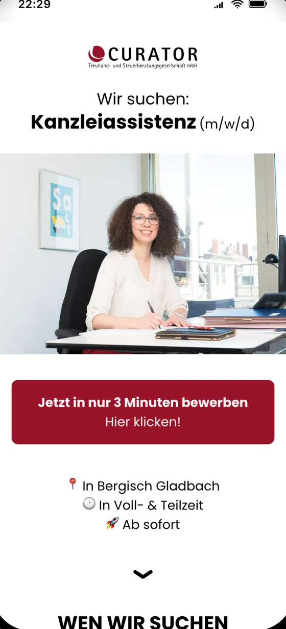 Zweiter Bewerbungsfunnel für CURATOR Steuerberatung