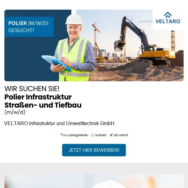Stellenanzeige für einen Polier aus der Kampagne für die VELTARO Gruppe