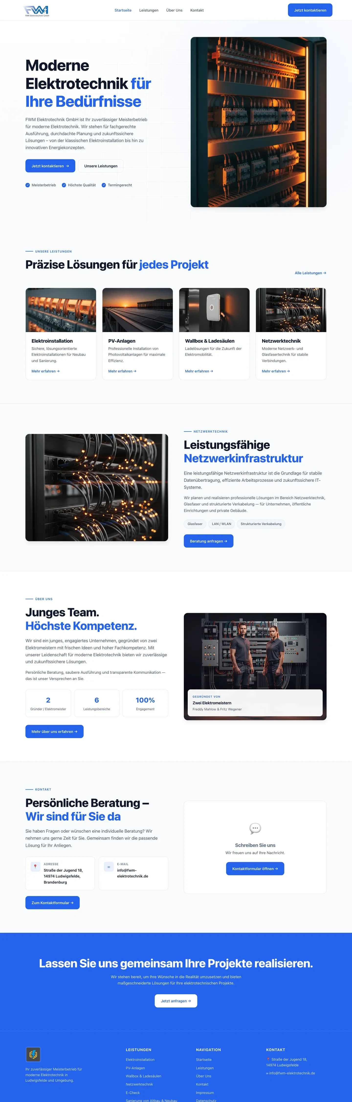 Website von FWM Elektrotechnik, gebaut von Marketing Juwel