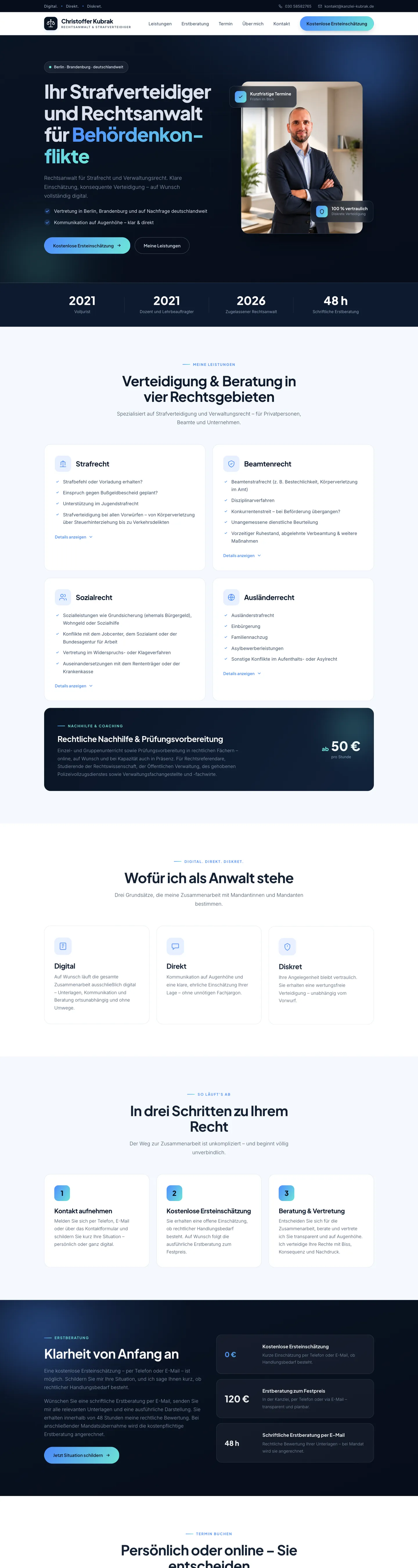 Website der Kanzlei Christoffer Kubrak, gebaut von Marketing Juwel