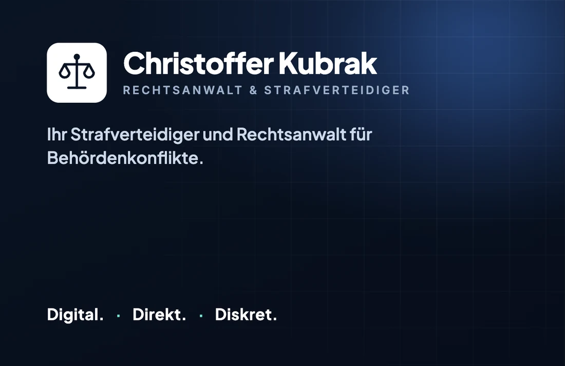 Visitenkarte der Kanzlei Christoffer Kubrak, Vorderseite im Look der Website